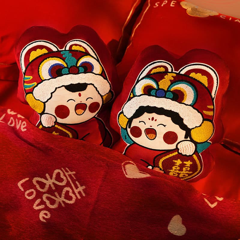 Bed Pressing Doll Dowry Pair, High-end New Wedding Room Setup Character Red Celebration Mascot Newlywed Gift