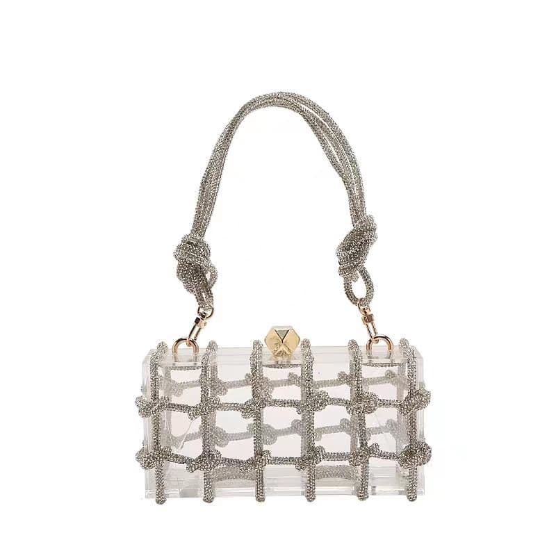Acrylic Box Bag Handmade Beaded Evening Bag Women's Underarm Small Square Bag Urban Simple Style Magnetic Buckle Opening