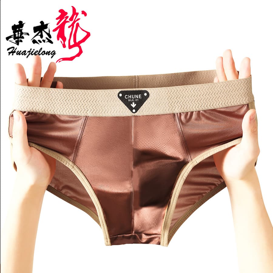 Huajielong Men's Underwear Ice Silk Underwear Wholesale Mid-Waist Plus Size Breathable Briefs One Piece Dropshipping