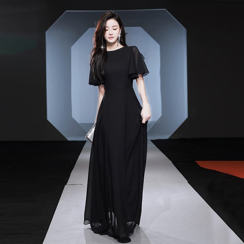 Women's Evening Gown 2026 Autumn New Arrival Banquet Elegant Long Black Chorus Performance Dress