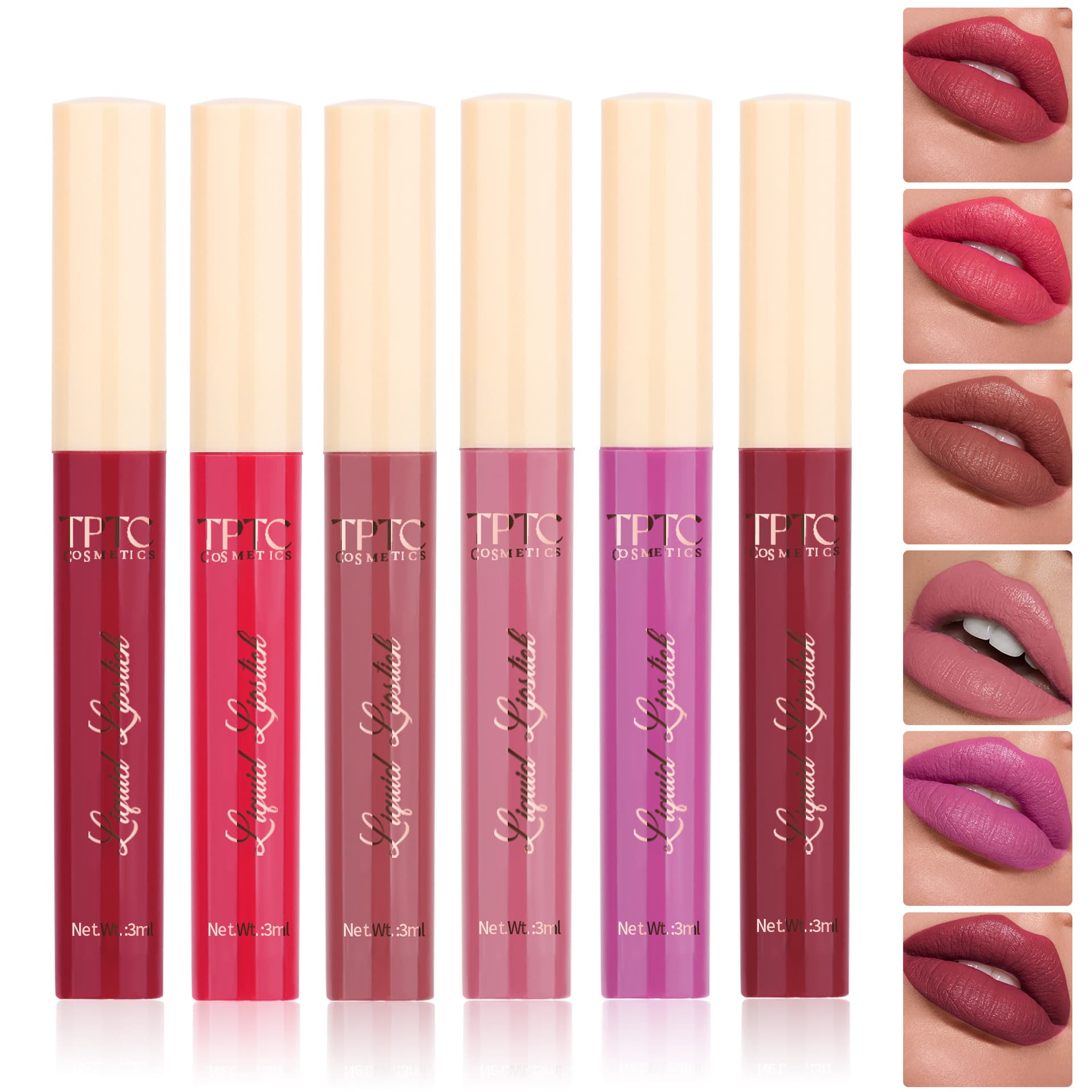TPTC6 Color Matte Lipstick Set with Lip Gloss, Long-Lasting, Non-Stick Cup, Fade-Resistant Velvet Lipstick and Lip Glaze, Cross-Border