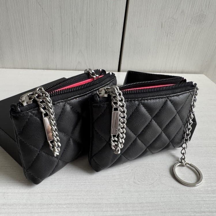 Small Diamond Quilted Calfskin Kangpeng Zip Coin Purse Large CC Keychain Change Purse Small Handbag Women's Wallet
