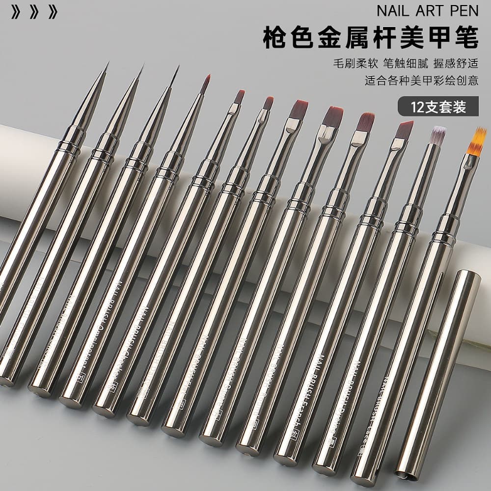 Nail Art Brush Set with Metal Handle, Gel Nail Brushes, Painting Brushes, Flower Nail Art Brushes, Nail Art Supplies