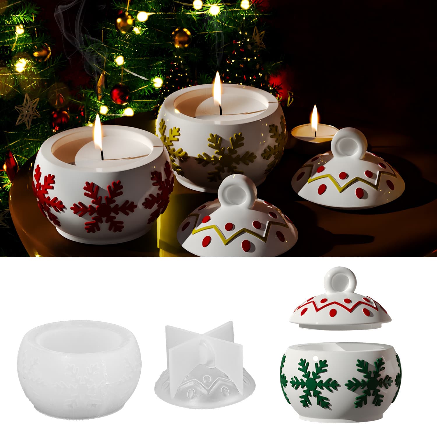 DIY Christmas Candle Cup Resin Mold Christmas Snowflake Storage Jar Holiday Decoration Plaster Silicone Mold