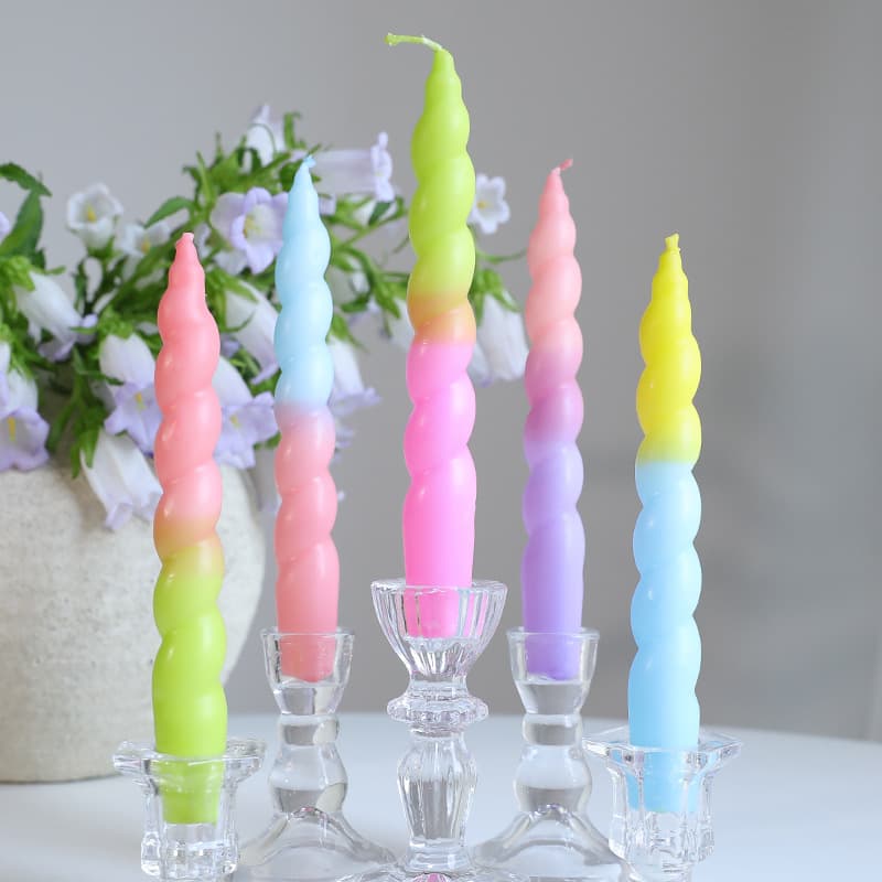 Colorful Twisted Spiral Stick Candles Decorative Wedding Banquet Party Smokeless Odorless Taper Candles for Home Party
