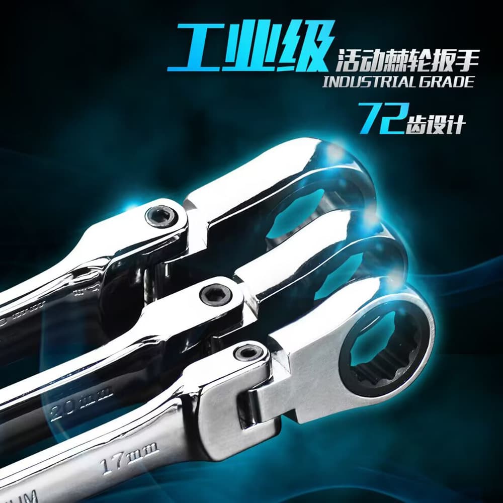 Adjustable Dual-purpose Ratchet Wrench Swivel Gear 180 Double-ended CRV 72-tooth Quick