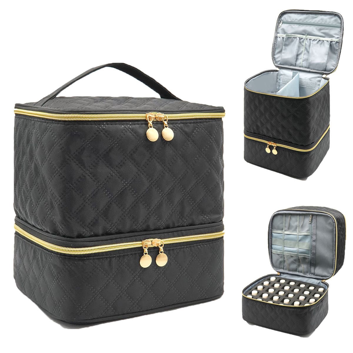 Factory Direct Small Fragrance Style Diamond Grid Cosmetic Bag, Large Capacity Double-Layer Cosmetic Bag, Nail Artist Nail Polish Tool Bag