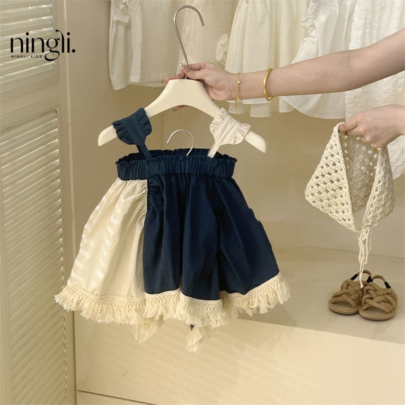 【Free Headband】Children's Girls Patchwork Fringe Large Skirt Top New Summer Baby Fashionable Stylish Suspenders