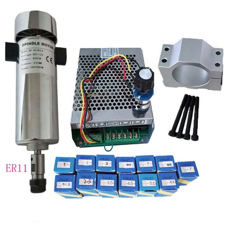 800W Air-Cooled Spindle 110V DC 20000 RPM ER11 ER16 0.8KW High-Speed Engraving Machine Motor