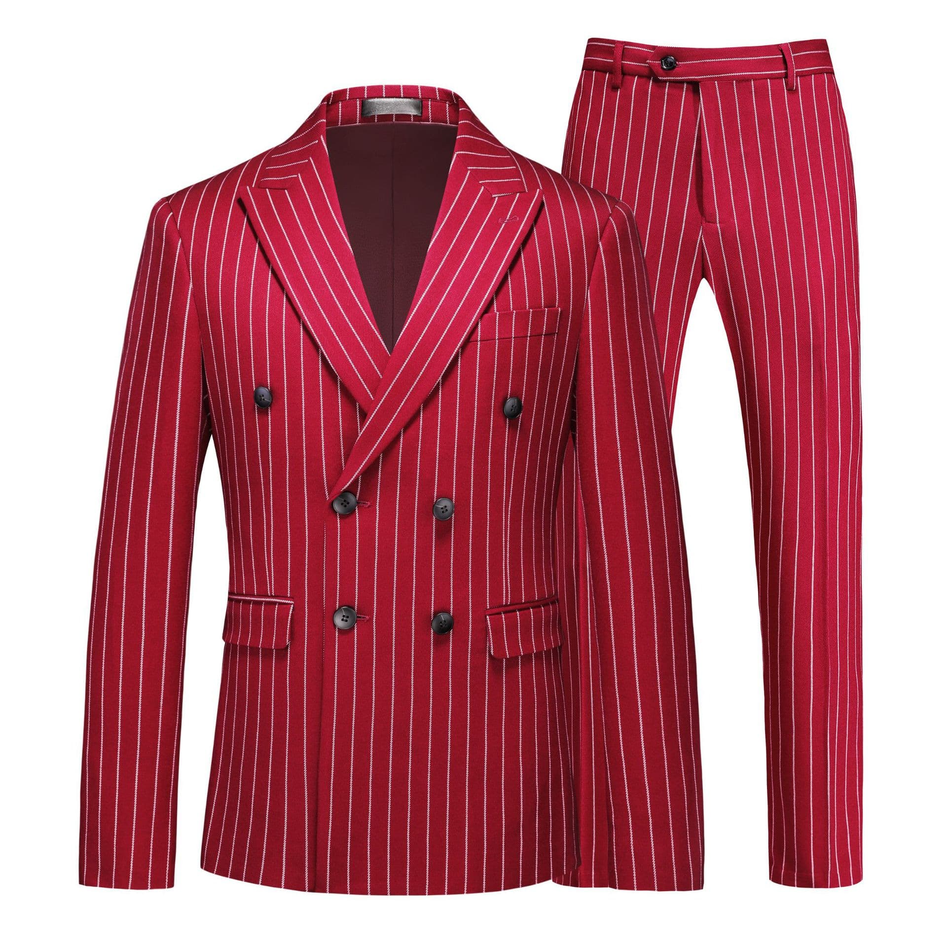 Cross-border Business Casual Korean Slim Fit Double-Breasted Striped Suit Set for Men, Banquet Best Man Suit Two-Piece Set