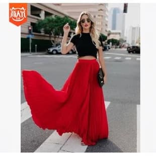 Summer 2024 New European and American Style Plus Size Mid-High Waist Pleated Skirt for Women Long Skirt with Pleats