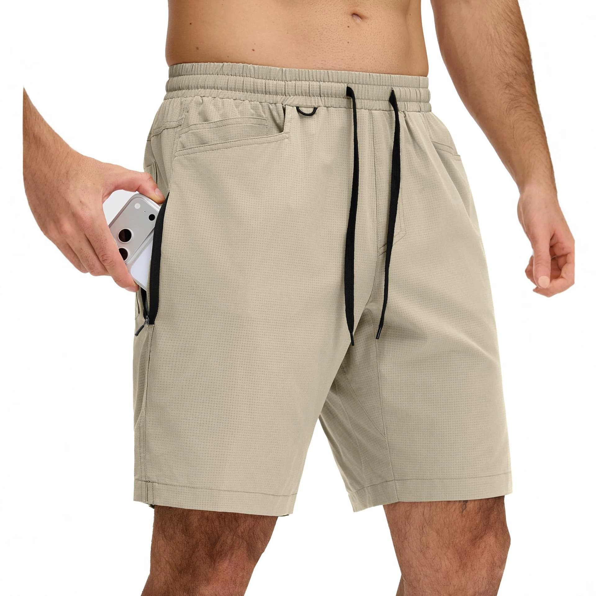 Cross-border new men's zipper pocket sports running shorts elastic breathable quick-drying gym training casual shorts