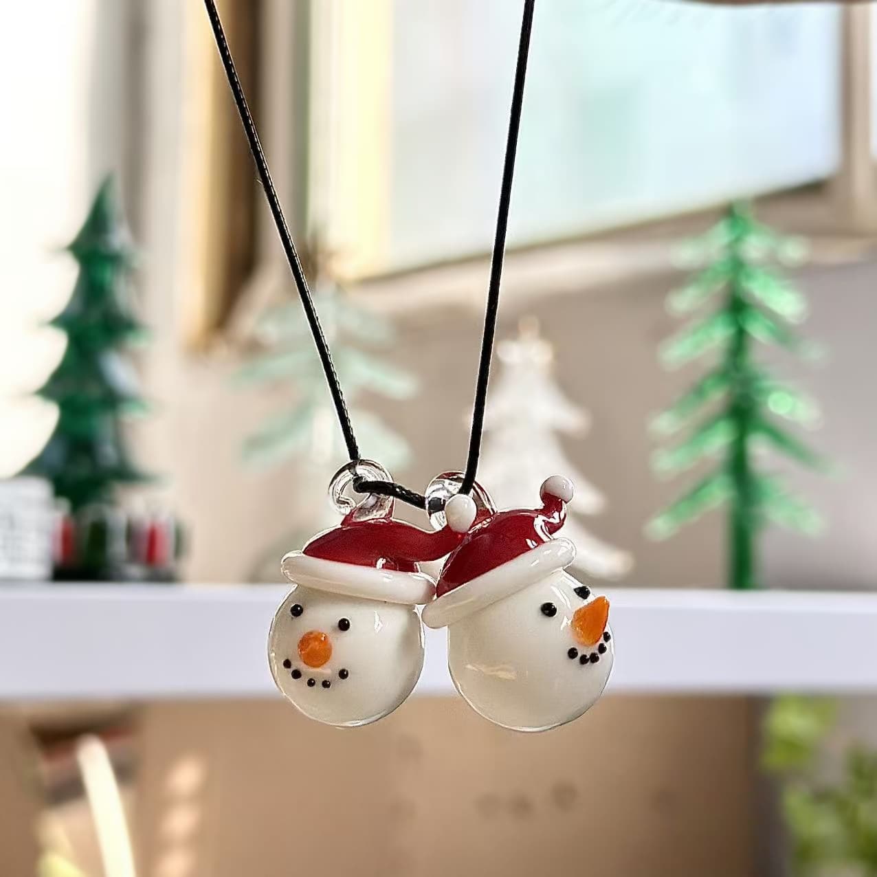 Christmas-style Glass Snowman Pendant Ornament, Handmade Cute Snowman Hanging Decoration, Christmas Gift/Festive Decorative Item