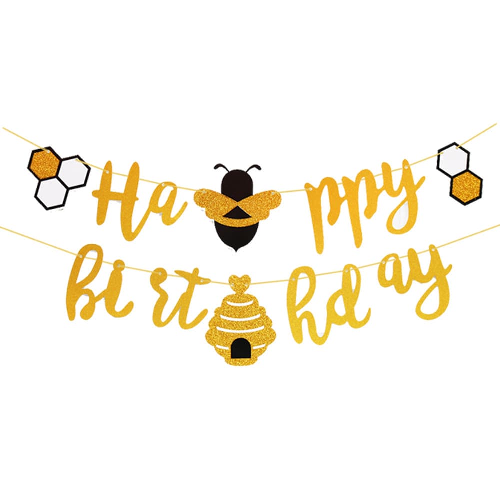 HAPPYBILT HDAY Birthday Party Insert Bee Glitter Pull Flag Banner Decoration Cross-border