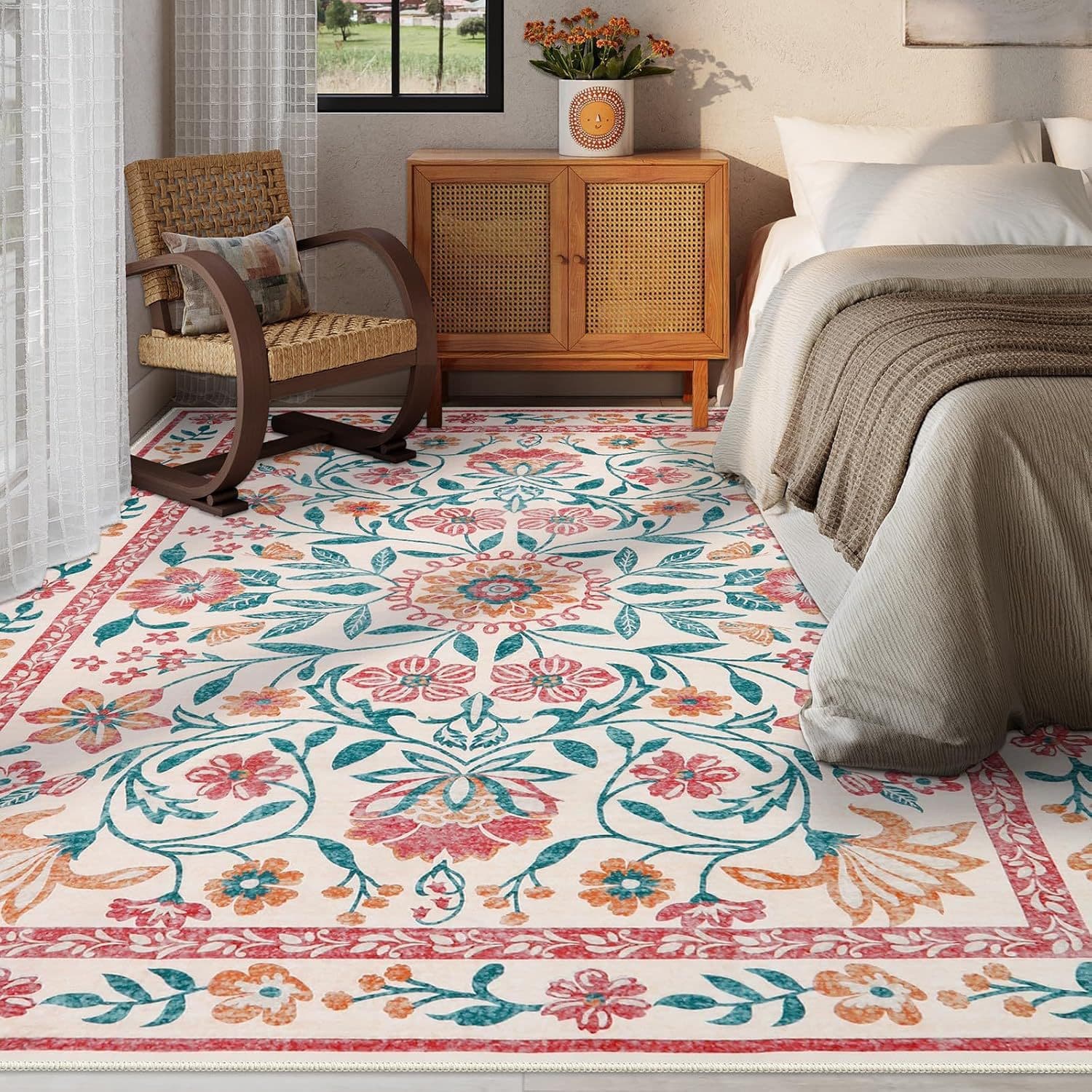 Amazon's Best-Selling Bohemian Floral Carpet, Bedroom Cooling Decoration, Bedside Carpet, Homestay Decoration Carpet