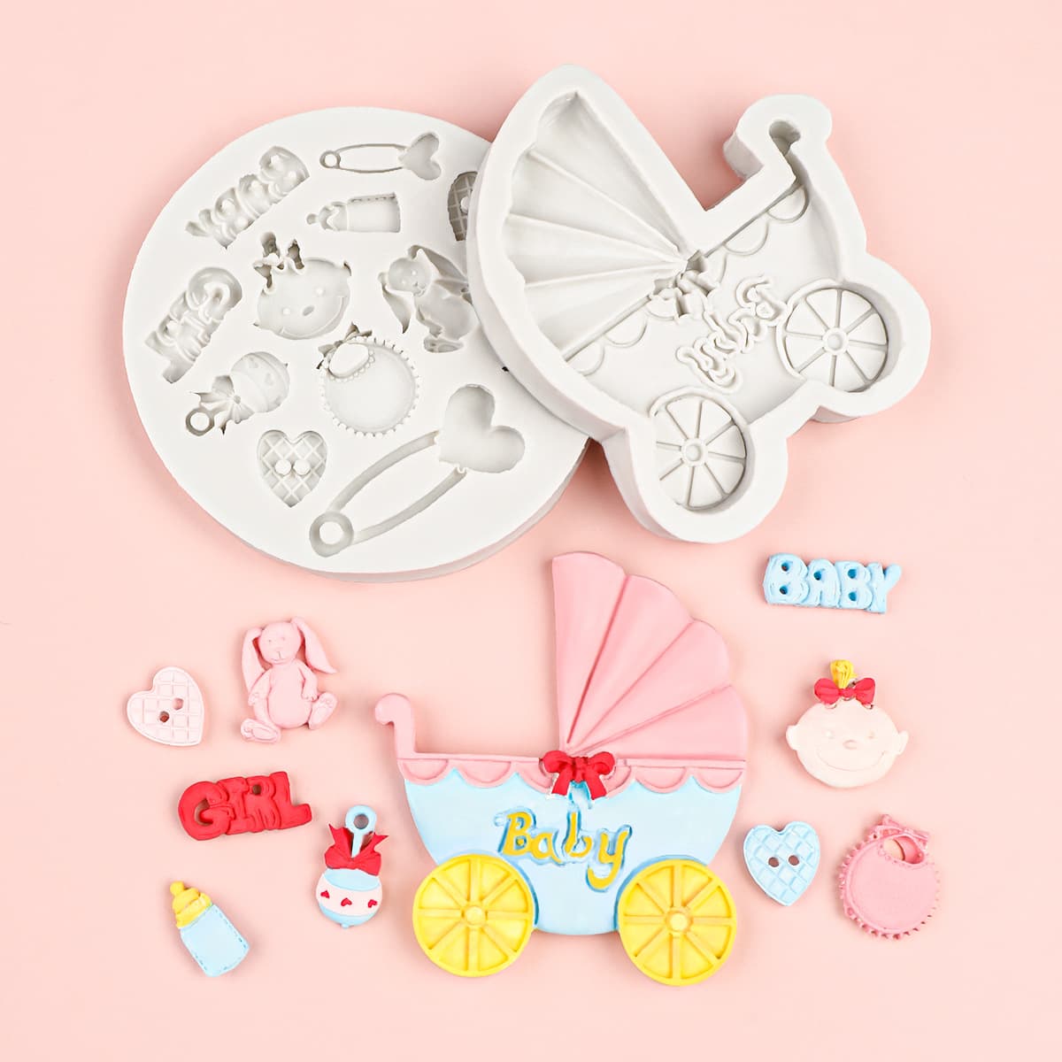 Baby Toy Foot Car Fondant Decoration Chocolate Silicone Mold Baby Stroller DIY Handmade Resin Clay Mold