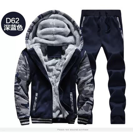 Men's Sports Sweatshirt Set Fall/Winter Fleece-Lined Thickened 2026 New Camo Student Hoodie and Jogger Pants Two-Piece Set