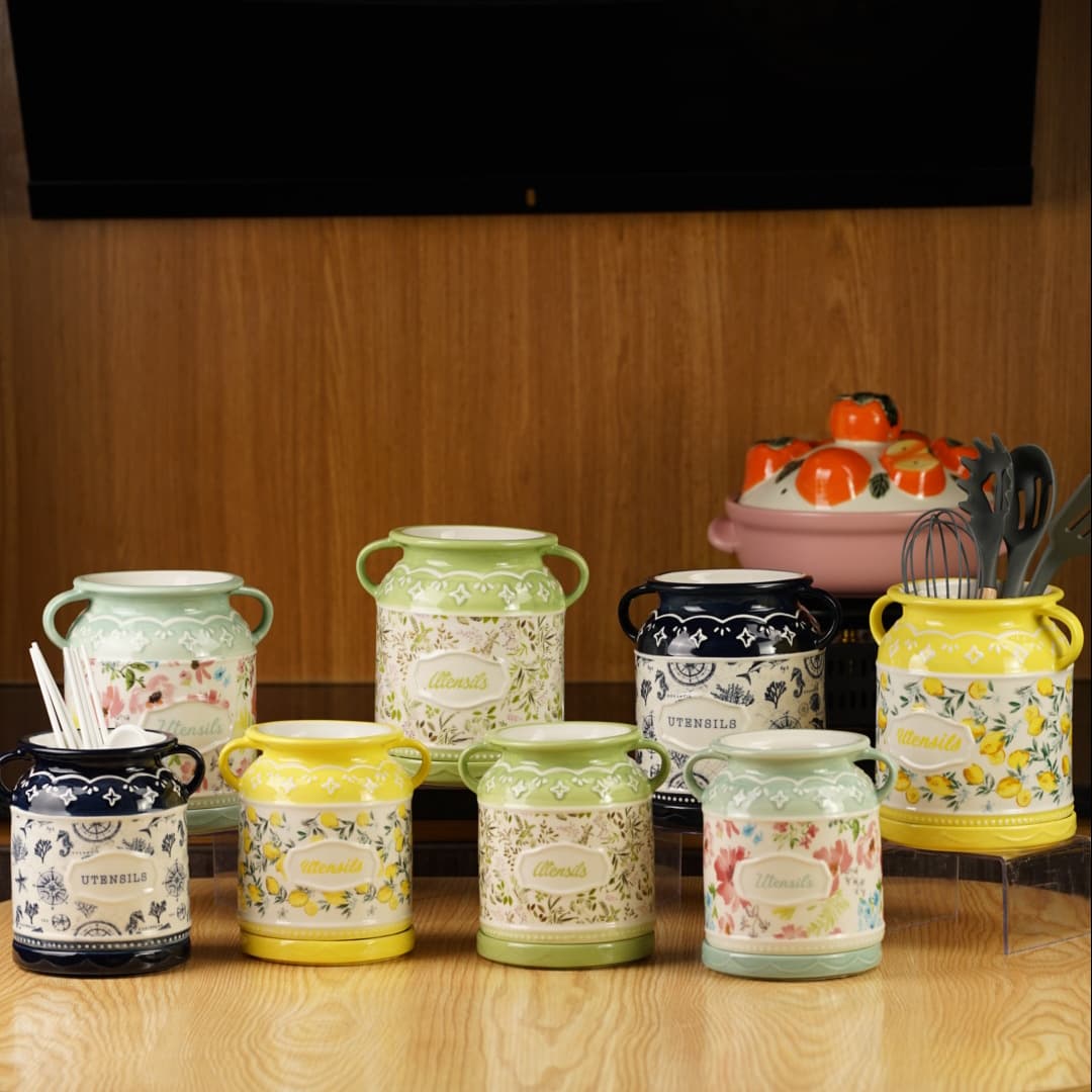Small double-eared chopstick holder, household ceramic chopstick holder, high-value design, spoon storage holder, chopstick drainer.