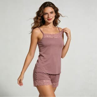 2026 In-Stock Cross-Border Camisole Women's Sexy Lace Trim Comfortable Camisole Solid Color Women's Two-Piece Set