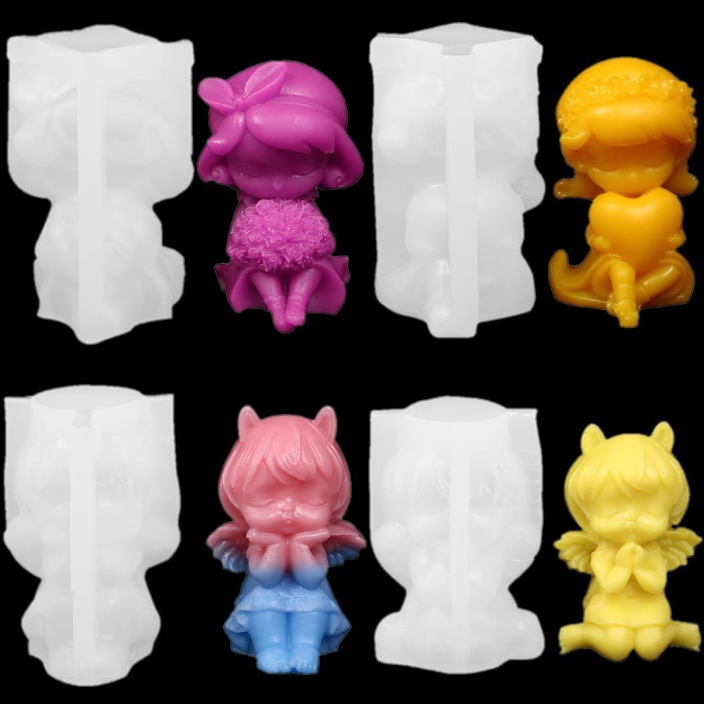DIY 3D Girl Holding Heart Candle Silicone Mold, Cute Angel Girl Plaster Resin Mold Cake Mold