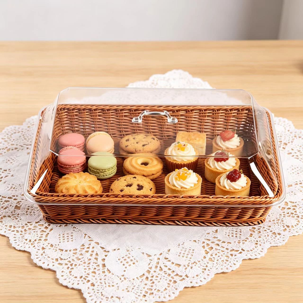 Acrylic Bread Basket, Fruit Basket, Rattan Fruit Basket, Household Insect-Proof Pastry Cover with Lid, Acrylic Food Cover