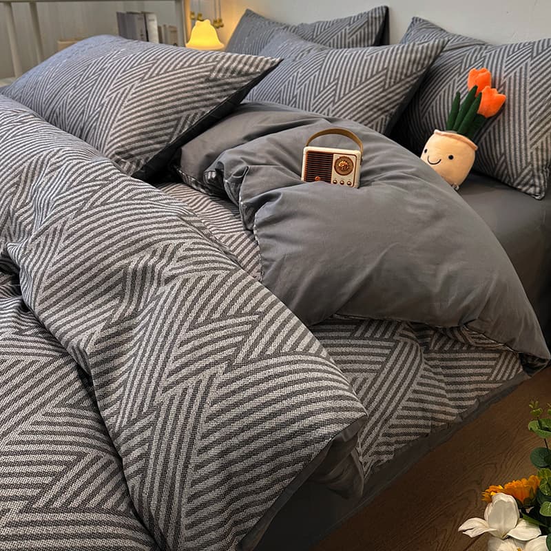 Nordic Style Pure Cotton Bedding Set, 4-Piece Comforter Cover Set, Dormitory Single 3-Piece Set for Men, Fitted Sheet