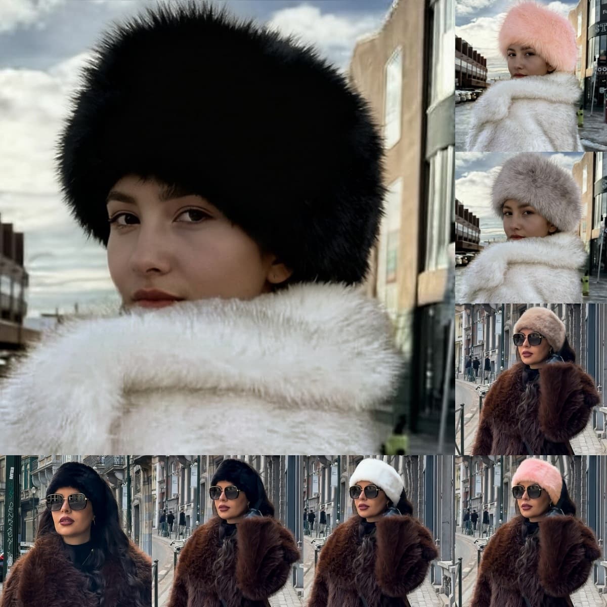 P0253 European and American fashion colorful fur headband imitation fur warm hood hat women cross-border new style