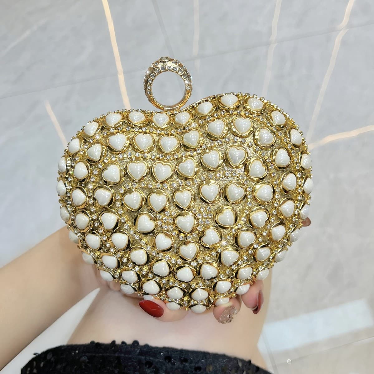 New Cross-Border Mini Heart-Shaped Chain Clutch Evening Bag Party Dress Crossbody Bag Exquisite Handbag