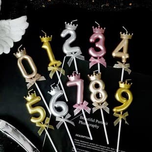 Gold Number Candle Crown Bow Birthday Cake 0-9 Candles Birthday Party Decoration