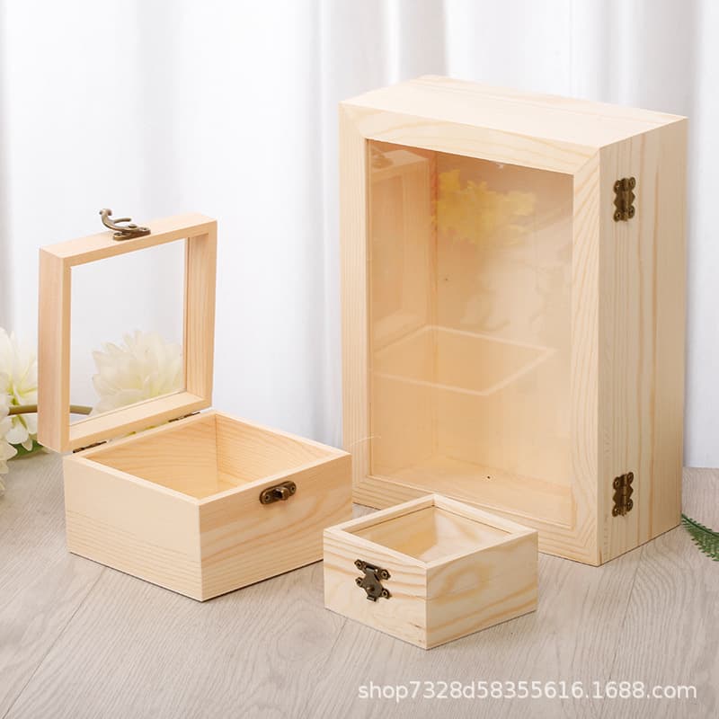 Eternal Flower Souvenir, Exquisite Gift Packaging Wood Box with Glass Lid Jewelry Display, Handless Flower Basket with Window
