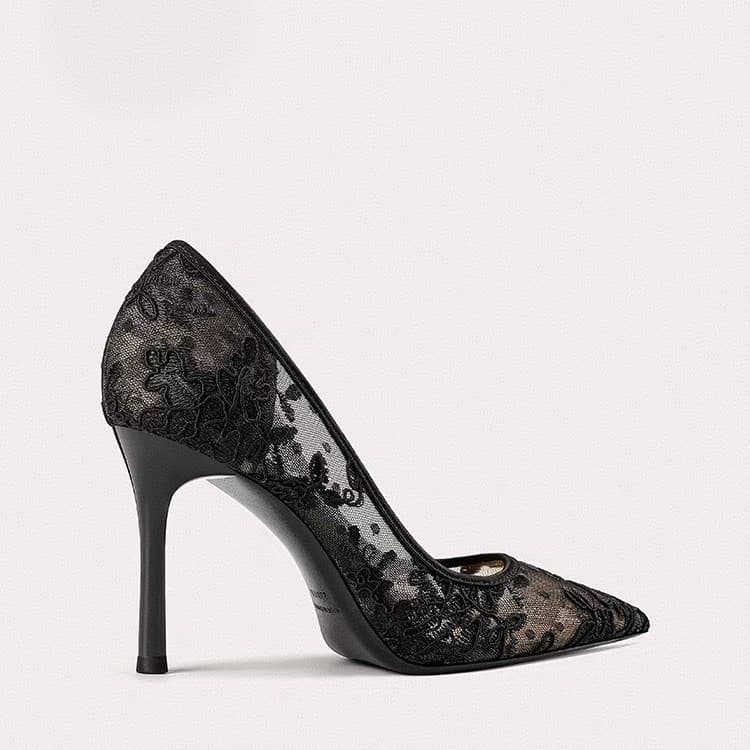 European and American Sexy High Heel Shoes for Women, Thin Heel, High Heel, Shallow Mouth, Pointed Toe, 2026 New Mesh Hollow Lace Single Shoes