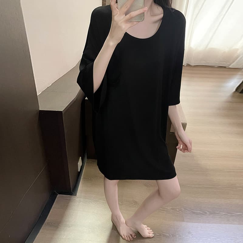 New Internet celebrity modal large size loose nightgown for women summer short-sleeved simple solid color mid-length pajamas home wear