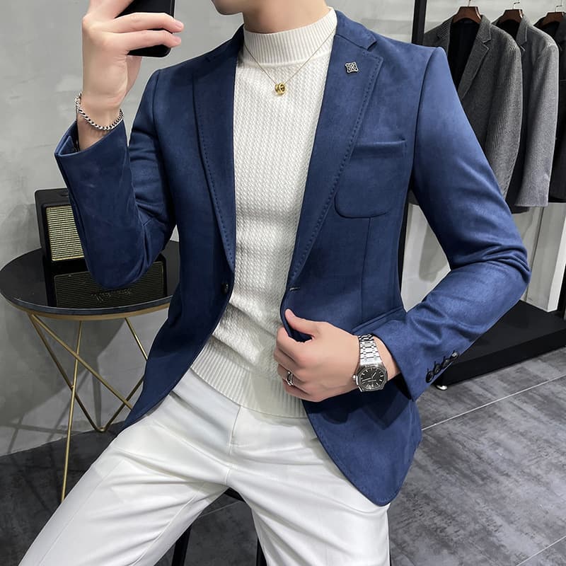 Amazon Export 2026 Autumn Suede Suit Jacket Men Korean Slim Fit Business Casual Blazer Men's Top