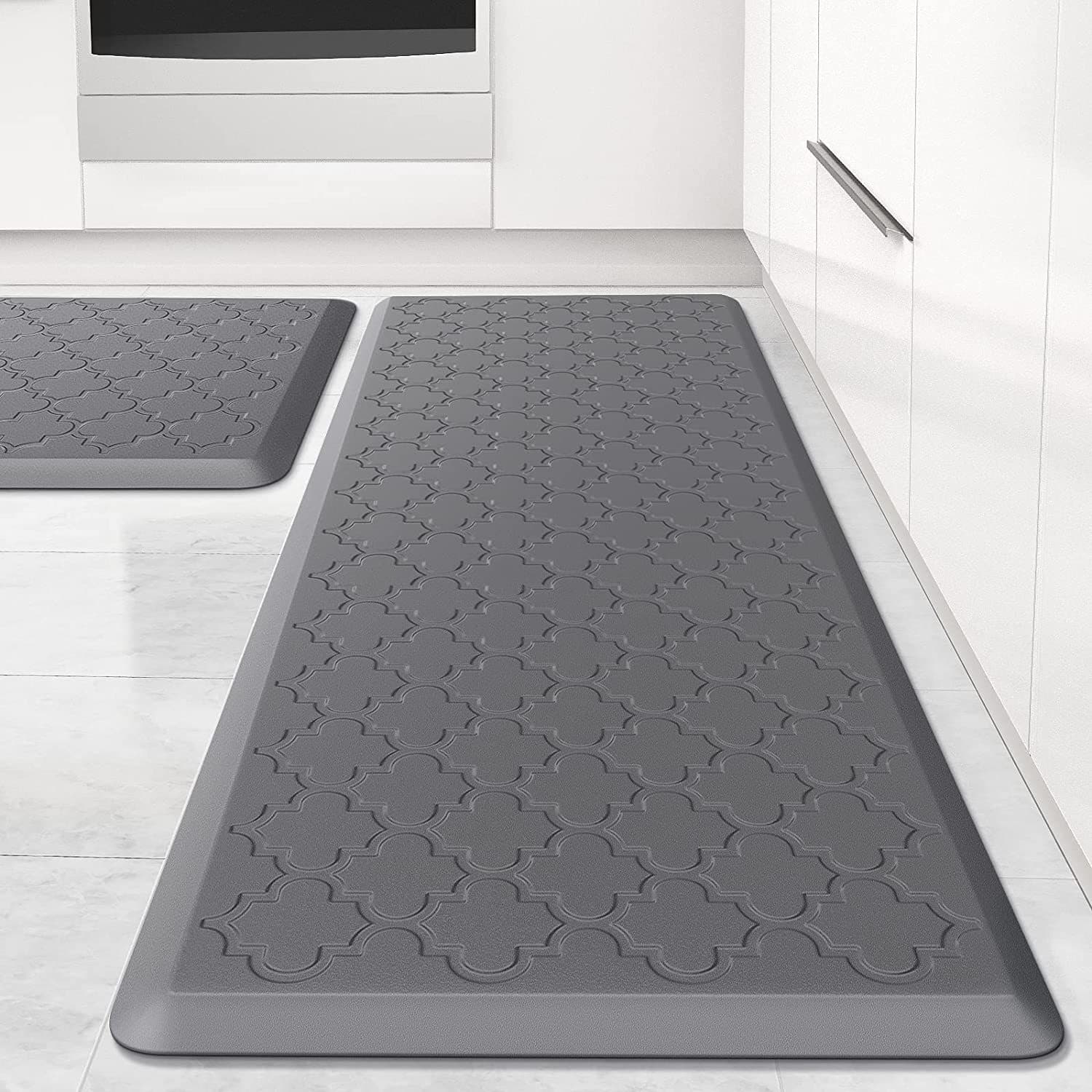 Thickened Long Strip Kitchen Floor Mat PVC Leather Anti Fatigue Entrance Carpet Modern Simple Style Handmade Woven Rug
