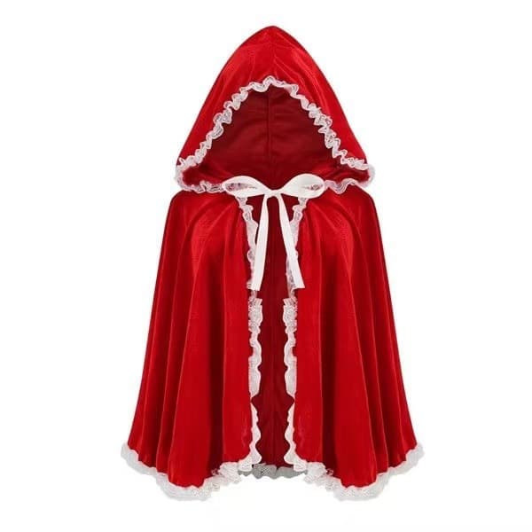 Western Animation Merchandise Performance Costume Little Red Riding Hood Hooded Cape Red Cloak with Lace Trim