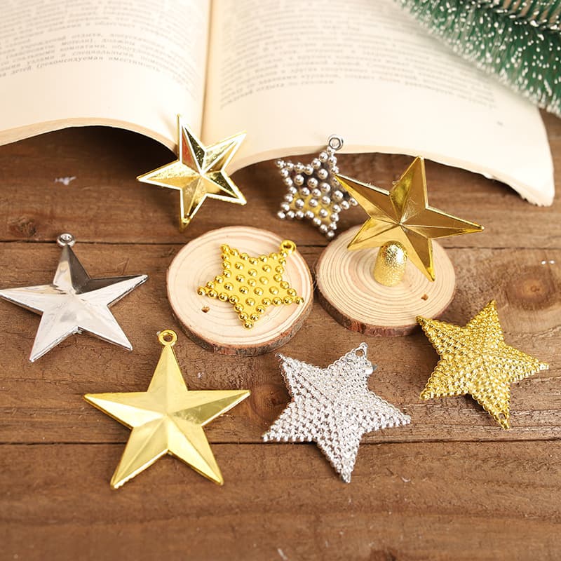 Christmas Tree Topper Star, Five-Pointed Star, Textured Five-Pointed Star, Christmas Wreath Flat Five-Pointed Star, 3D Five-Pointed Star, Multiple Styles