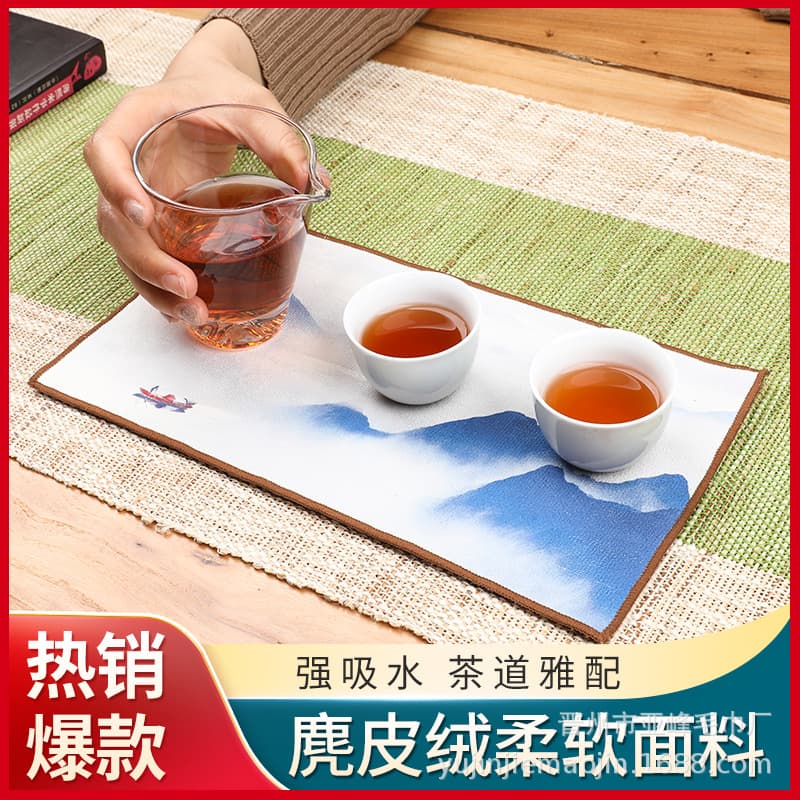 Wholesale Suede Tea Towels Custom Logo Thickened Absorbent Square Pot-Maintenance Tea Coasters Painted National Trend Tea Towels