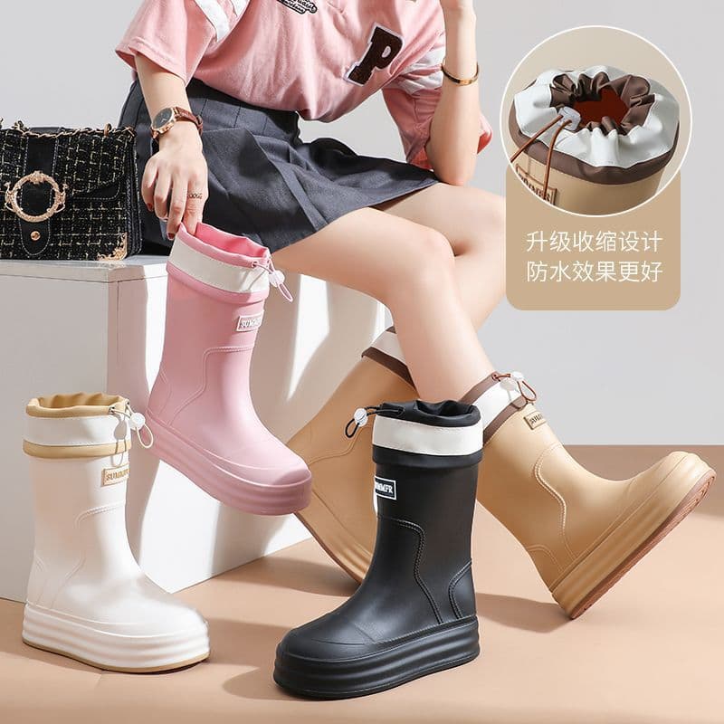 Rain boots fashionable mid-tube short-tube women's new outer rubber shoes wear-resistant adult non-slip waterproof water shoes rain boots