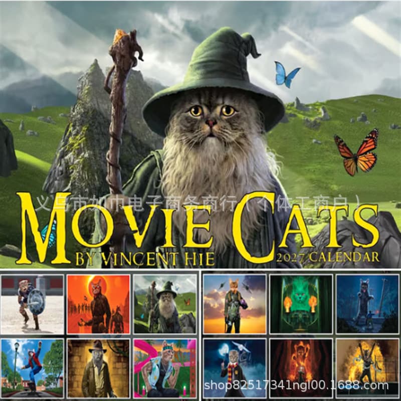 Cross-border new product Movie Cats 2027 Calendar Movie Cat Calendar 2027 Fun Personalized Wall Calendar