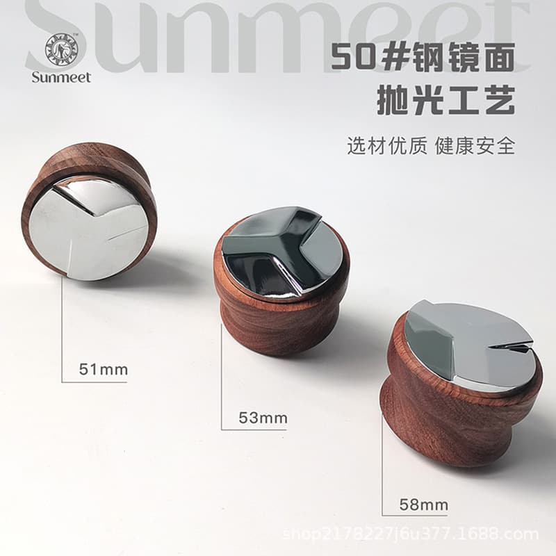 Solid Wood Three-Leaf Coffee Tamper, 50# Steel Plated, Detachable Coffee Machine Accessories Set 51/53/58mm