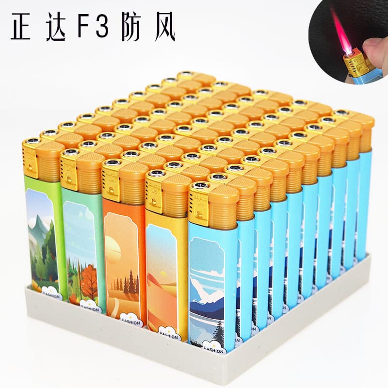 Factory wholesale Zhengda F3 windproof lighters, refillable version for home and supermarket use, durable burning, paper-wrapped