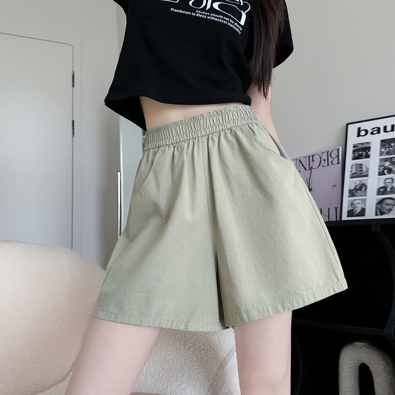 Washed Cotton Cargo Shorts for Women, Summer Thin Loose A-Line Wide Leg Pants, Petite Casual Cotton Linen Bermuda Shorts