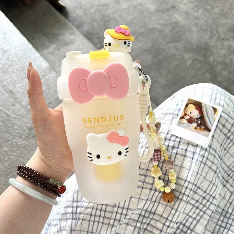 Cute Cat Straw Tumbler for Girls, Summer Style High Aesthetics Large Capacity Portable Travel Handheld Water Bottle