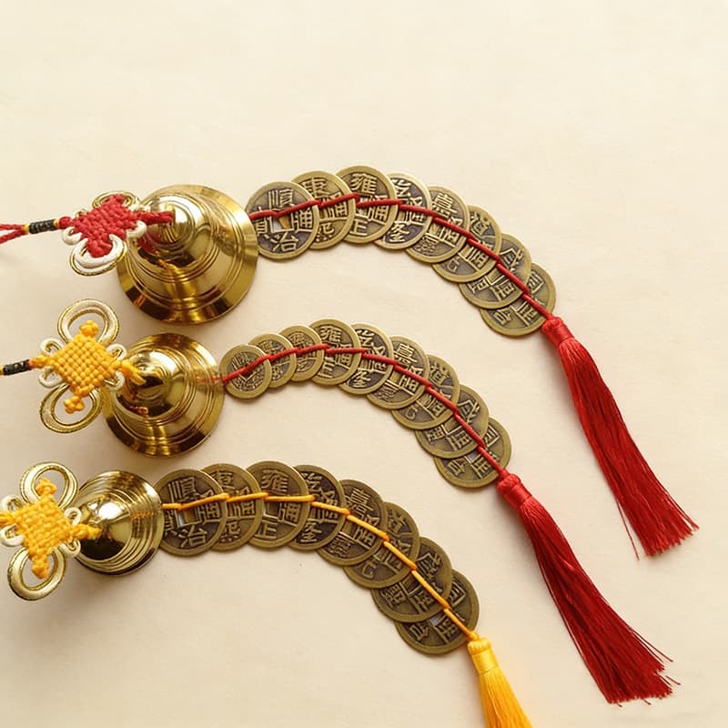 Manufacturer wholesale copper gourd five emperors coin large copper coin pendant door to door hanging decoration Chinese knot bell home pendant
