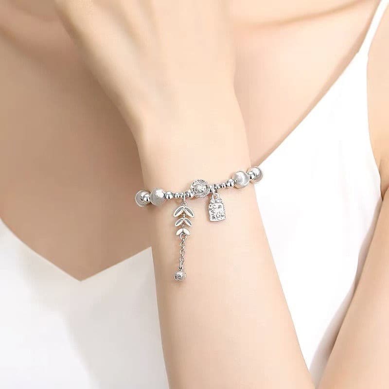999 National Trend Sterling Silver Bracelet with Wheat Ear Design, Vintage Style, Exquisite and High-End, Perfect for Girlfriends