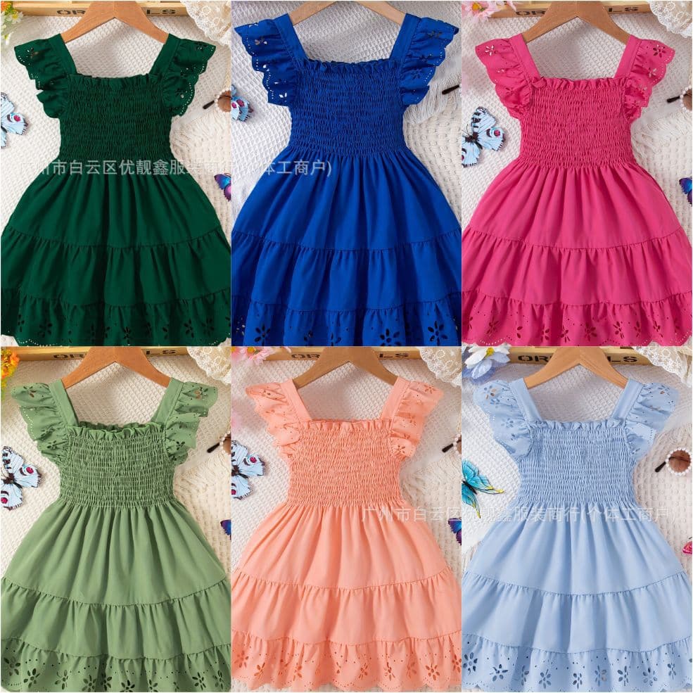 Summer girls casual solid color dress child clothing ig Best-selling dresses