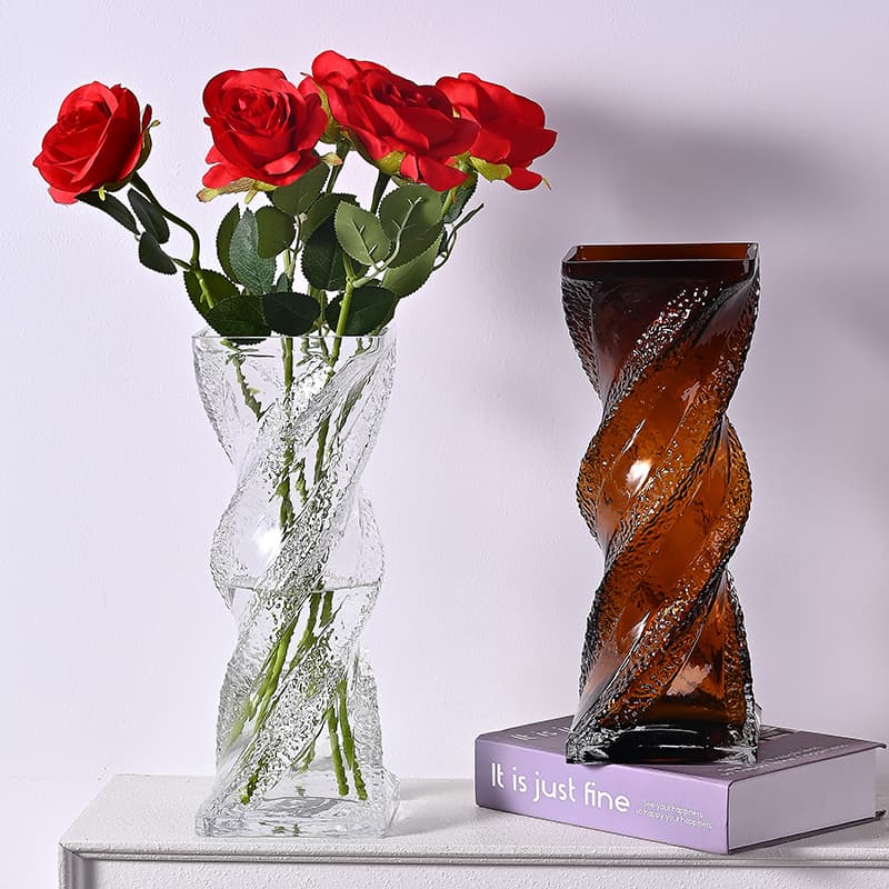 New high-end glass vase, simple money bag, dried flower vase, hydroponic flower vase, retro home decoration ornaments