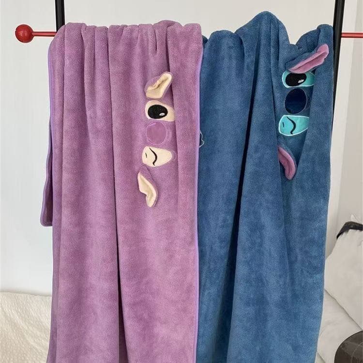 Stitch Thick Coral Fleece Hair Drying Towel, Bath Towel, Head Wrap, Home Bathroom Towel
