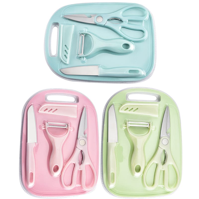 Wholesale Stainless Steel Knife Set Fruit Knife Kitchen Scissors Peeling Knife 4-Piece Set Household Plastic Cutting Board Manufacturer