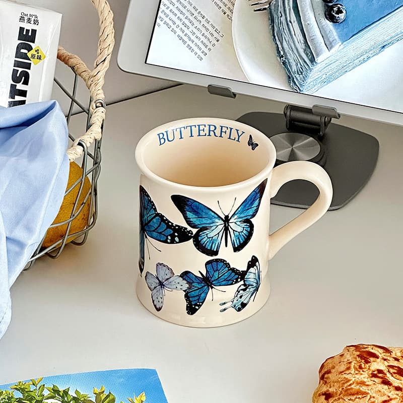 Retro Ceramic Butterfly Mug for Office and Home, High-Aesthetic Cup for Women, Coffee Cup, Couple Cup, Gift Souvenir